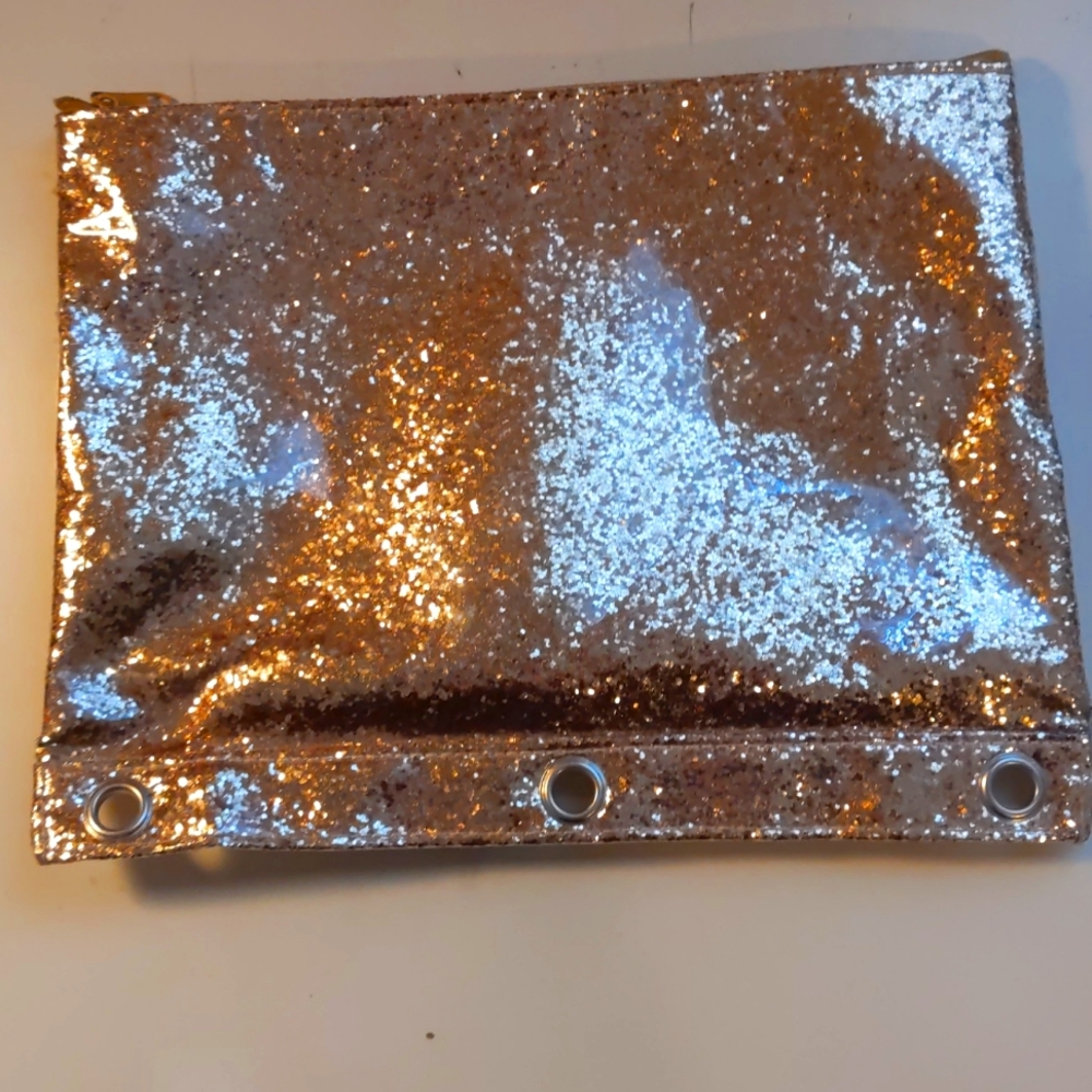 Gold glitter 3 ring binder pencil pouch